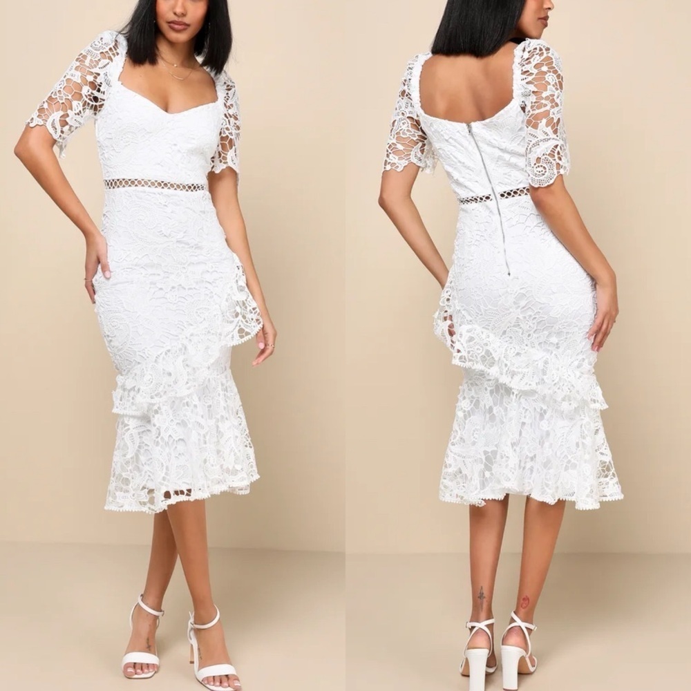 Lulus Briarwood Vintage Inspired Lace Ruffled Midi Bodycon Dress V-neck XS